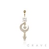 316L SURGICAL STEEL MULTI CZ MOON STAR DANGLE TWINKLE STAR BELLY BUTTON NAVEL RING 